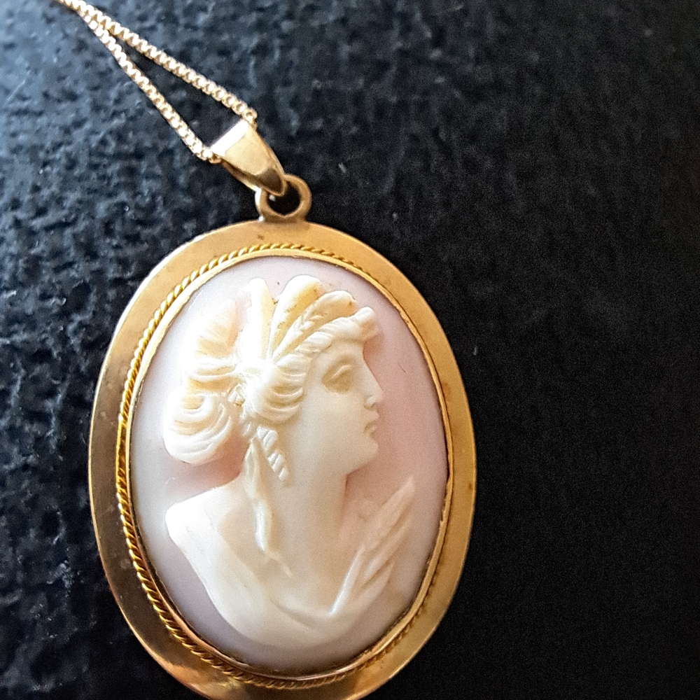 Elegant Gold and Cream Cameo Pendant.  Cameo Only